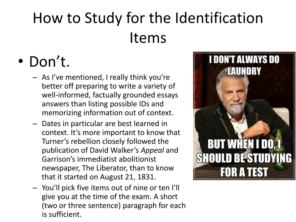 how to study for the identification items