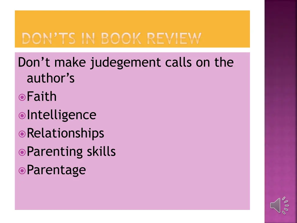 don ts in book review