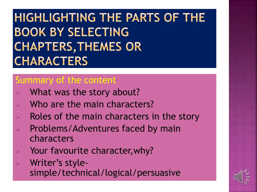 highlighting the parts of the book by selecting