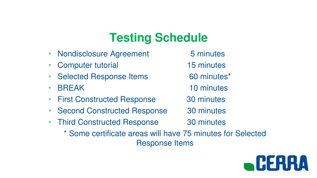 testing schedule