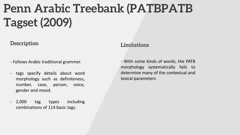 penn arabic treebank patbpatb tagset 2009