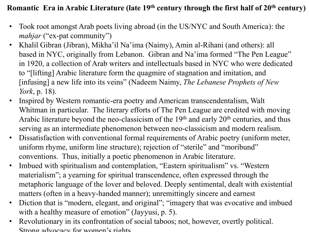 romantic era in arabic literature late