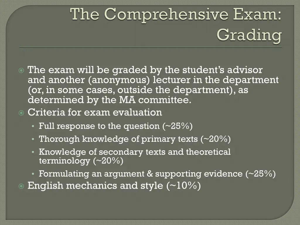 the exam will be graded by the student s advisor