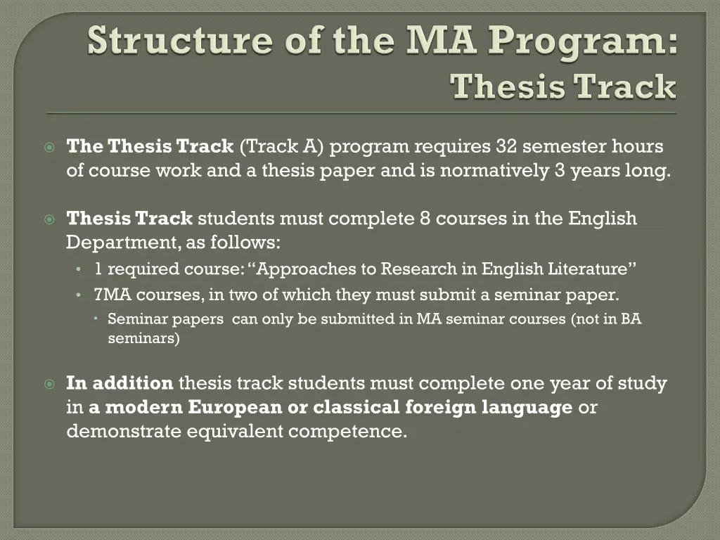 the thesis track track a program requires