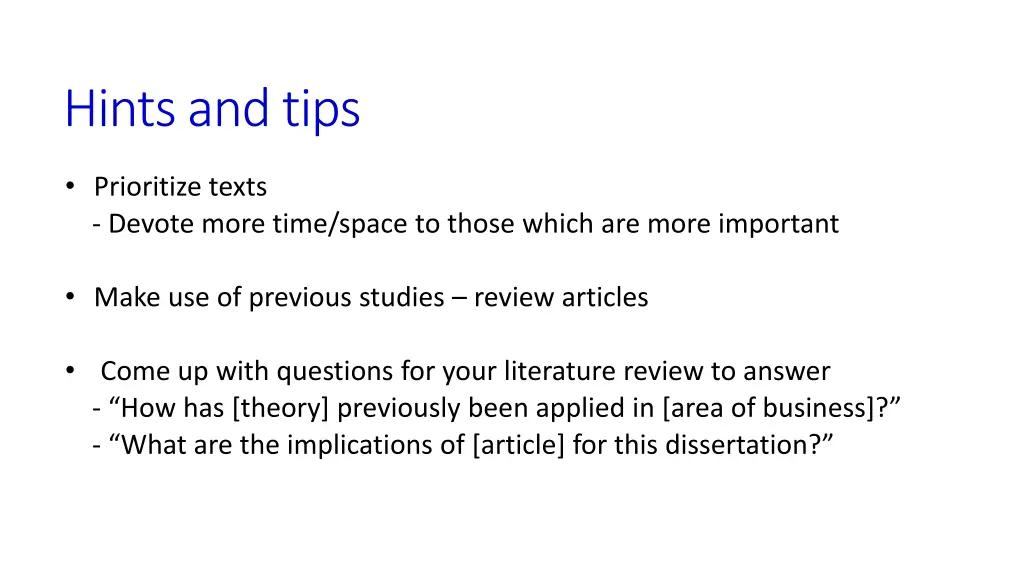 hints and tips