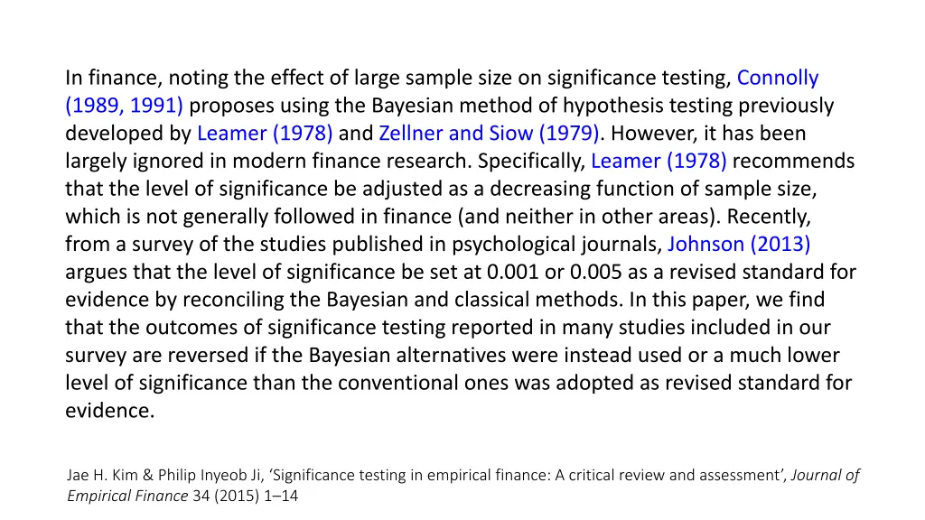 in finance noting the effect of large sample size
