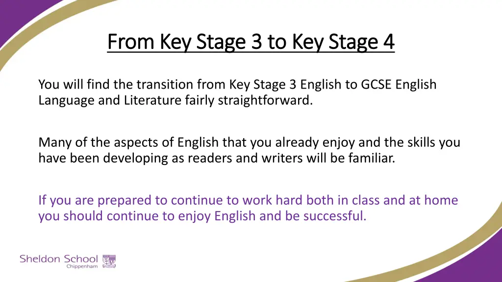 from key stage 3 to key stage 4 from key stage