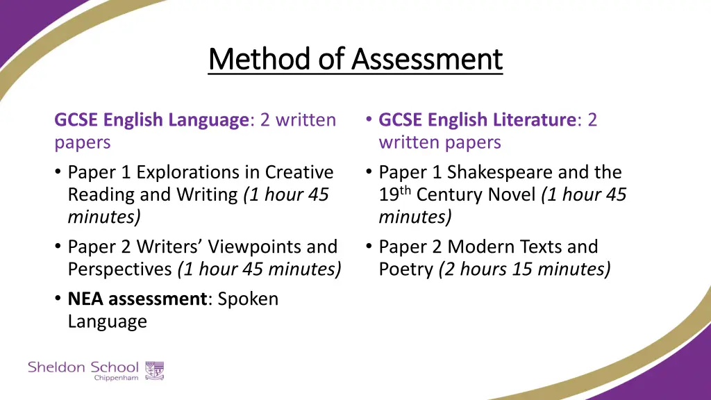 method of assessment method of assessment