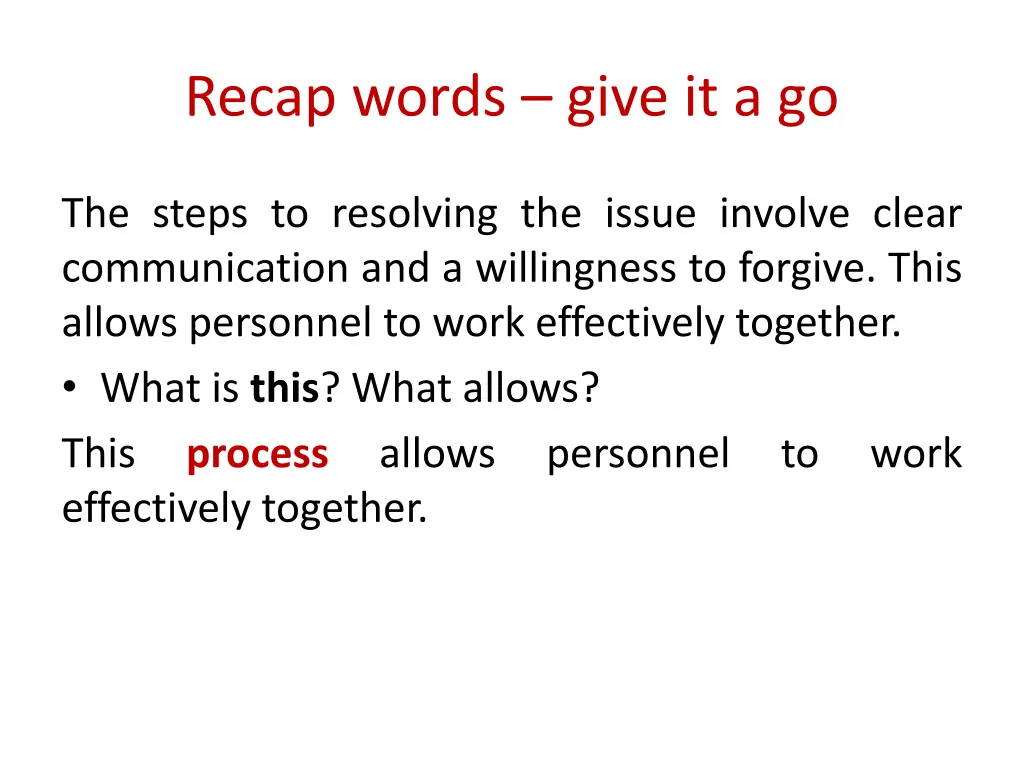 recap words give it a go