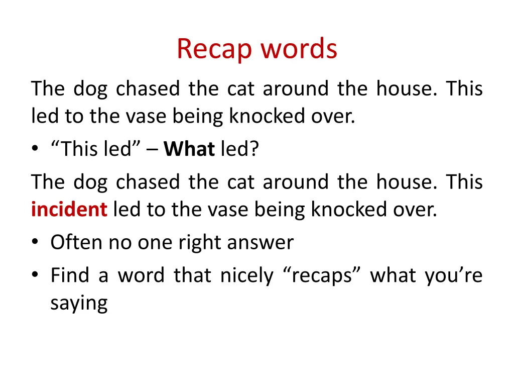 recap words