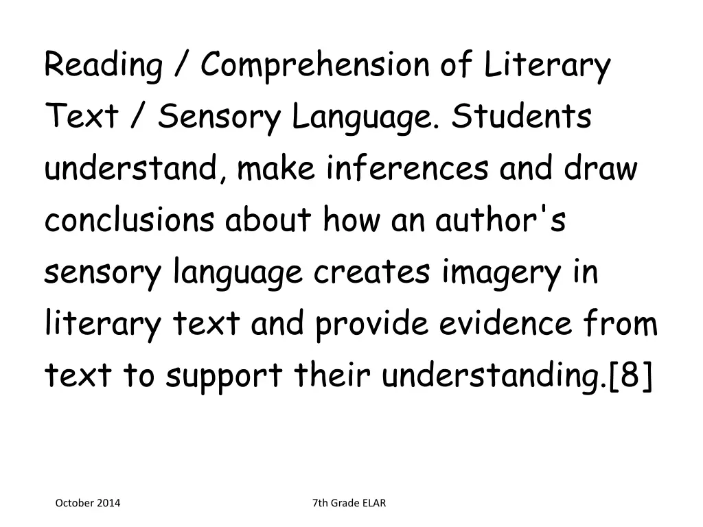 reading comprehension of literary text sensory
