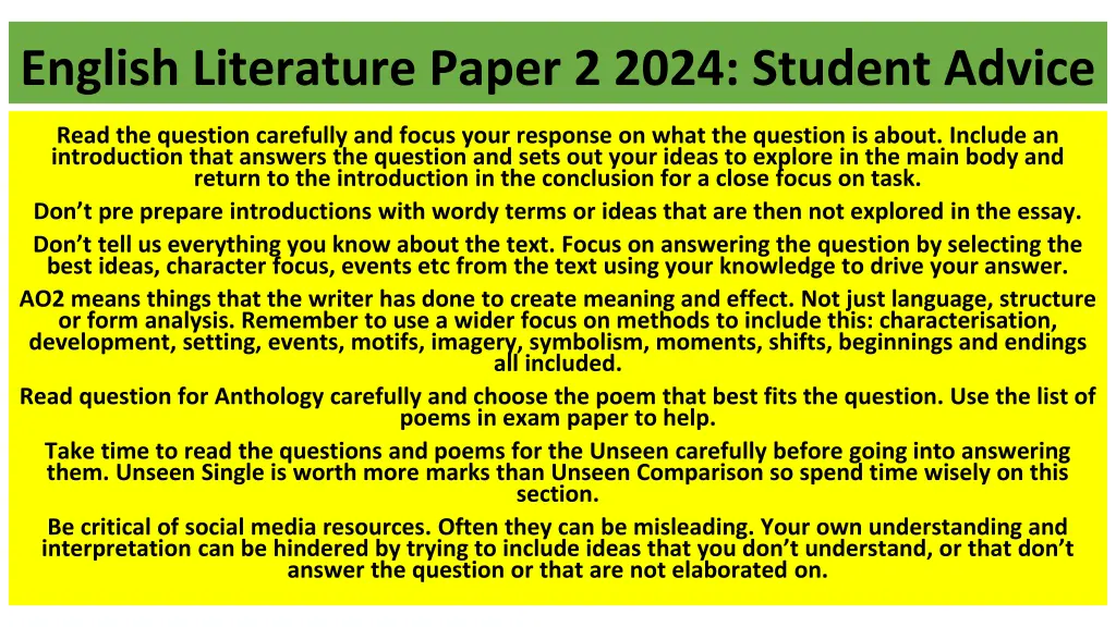 english literature paper 2 2024 student advice