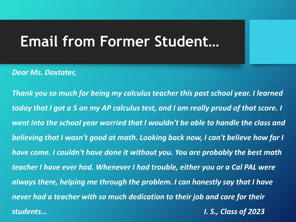 email from former student