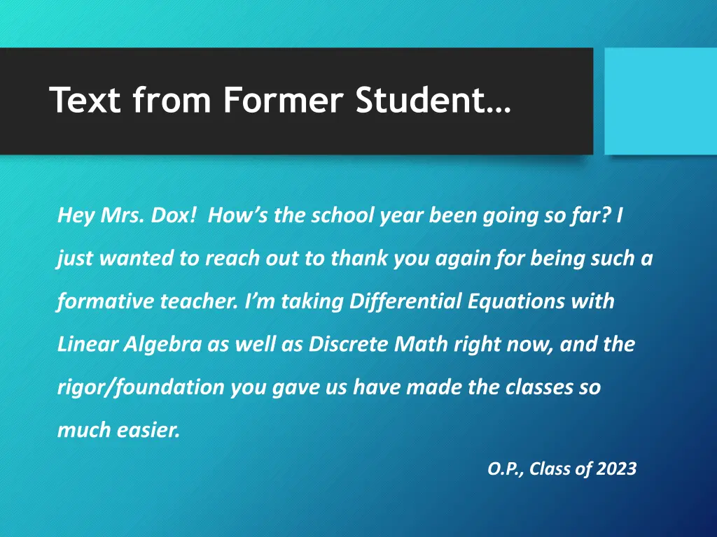 text from former student