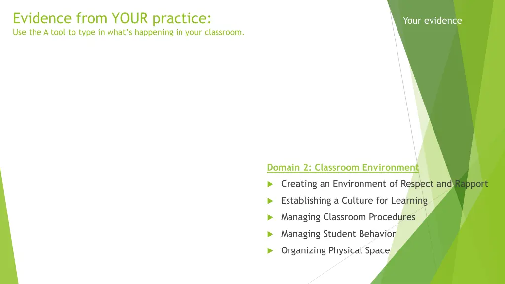 evidence from your practice use the a tool 1