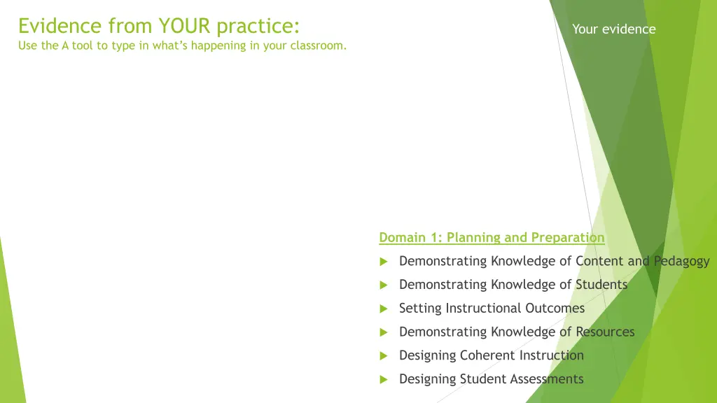 evidence from your practice use the a tool