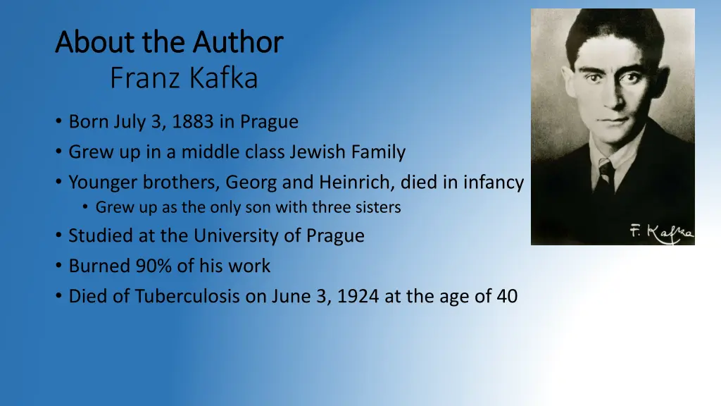 about the author about the author franz kafka