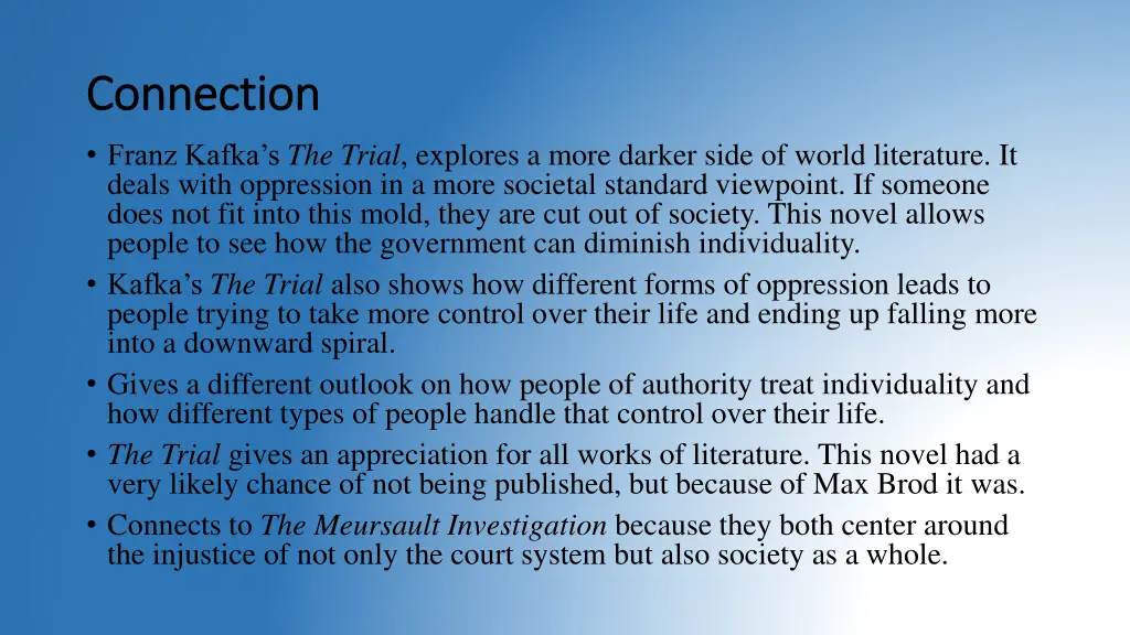 connection connection franz kafka s the trial