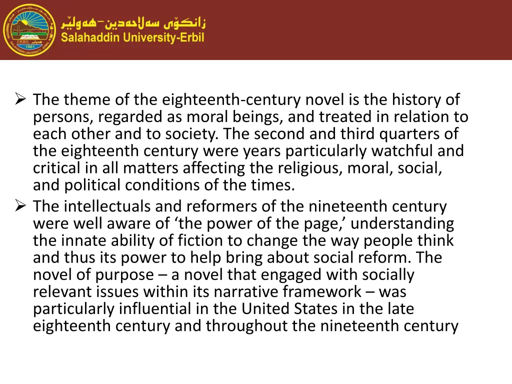 the theme of the eighteenth century novel