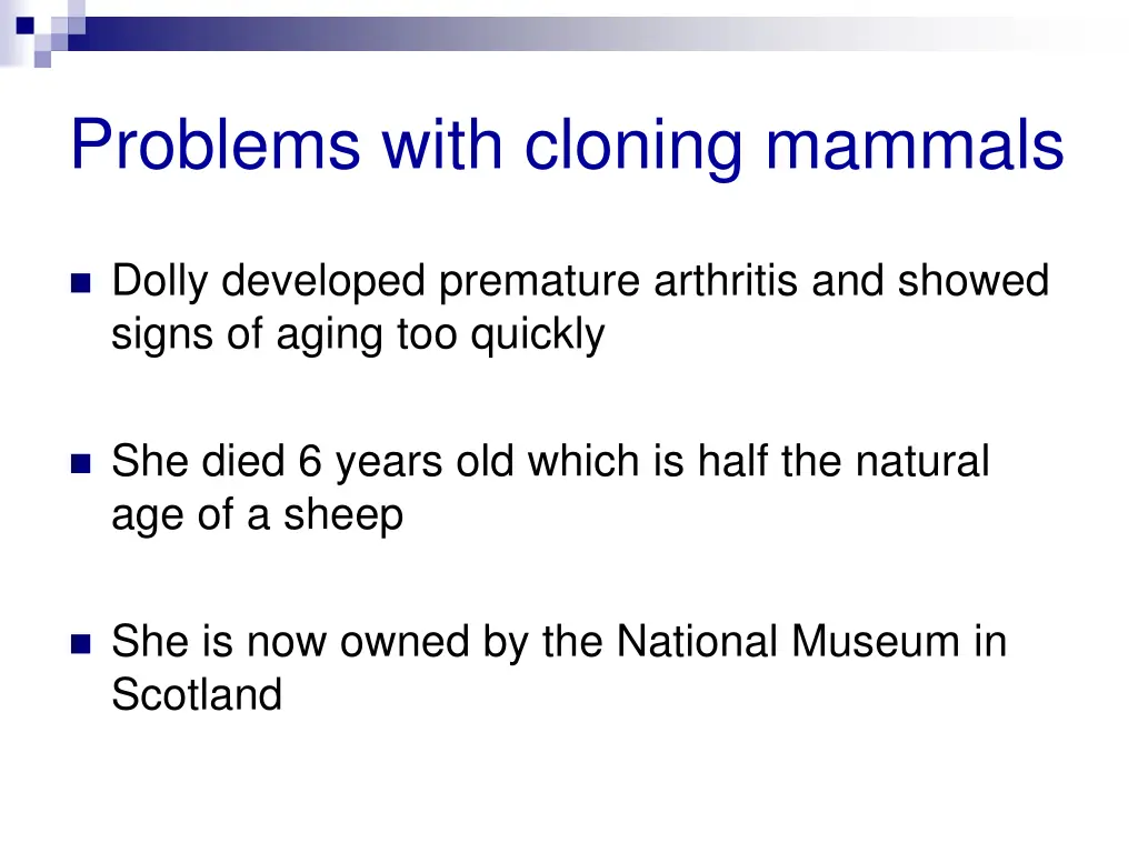 problems with cloning mammals