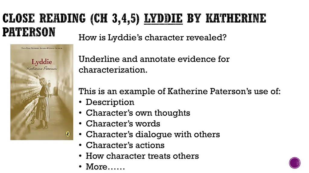 close reading ch 3 4 5 lyddie by katherine