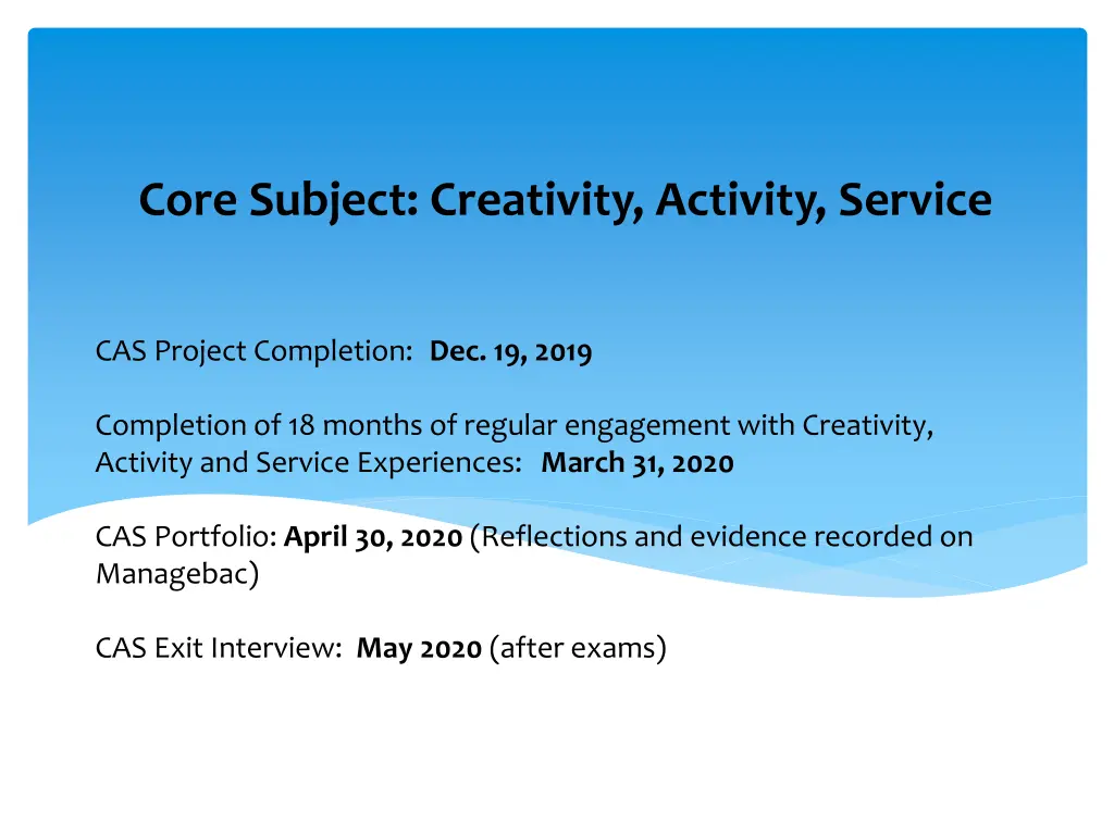 core subject creativity activity service