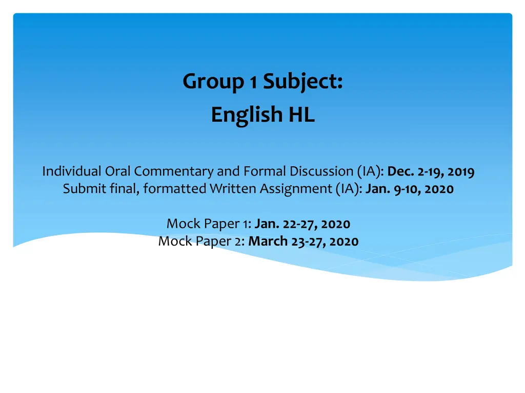 group 1 subject english hl