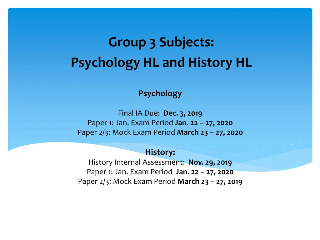 group 3 subjects psychology hl and history hl