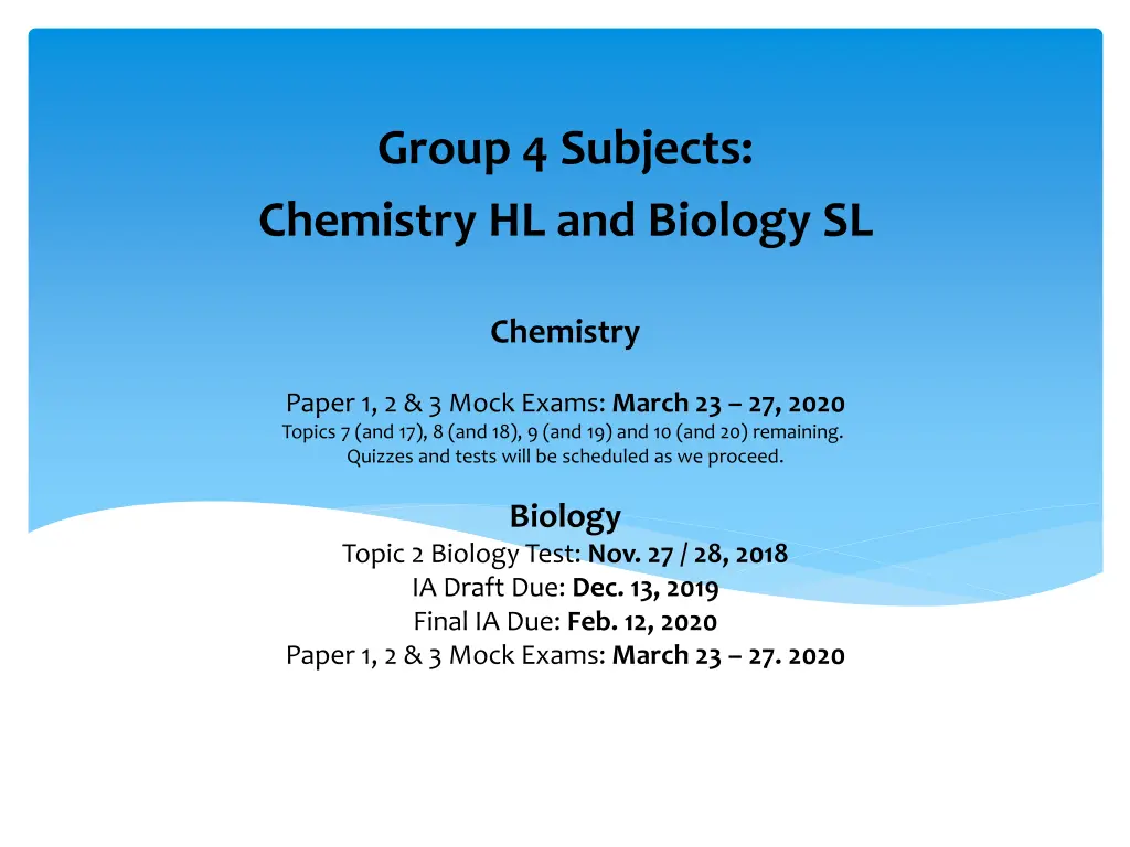 group 4 subjects chemistry hl and biology sl
