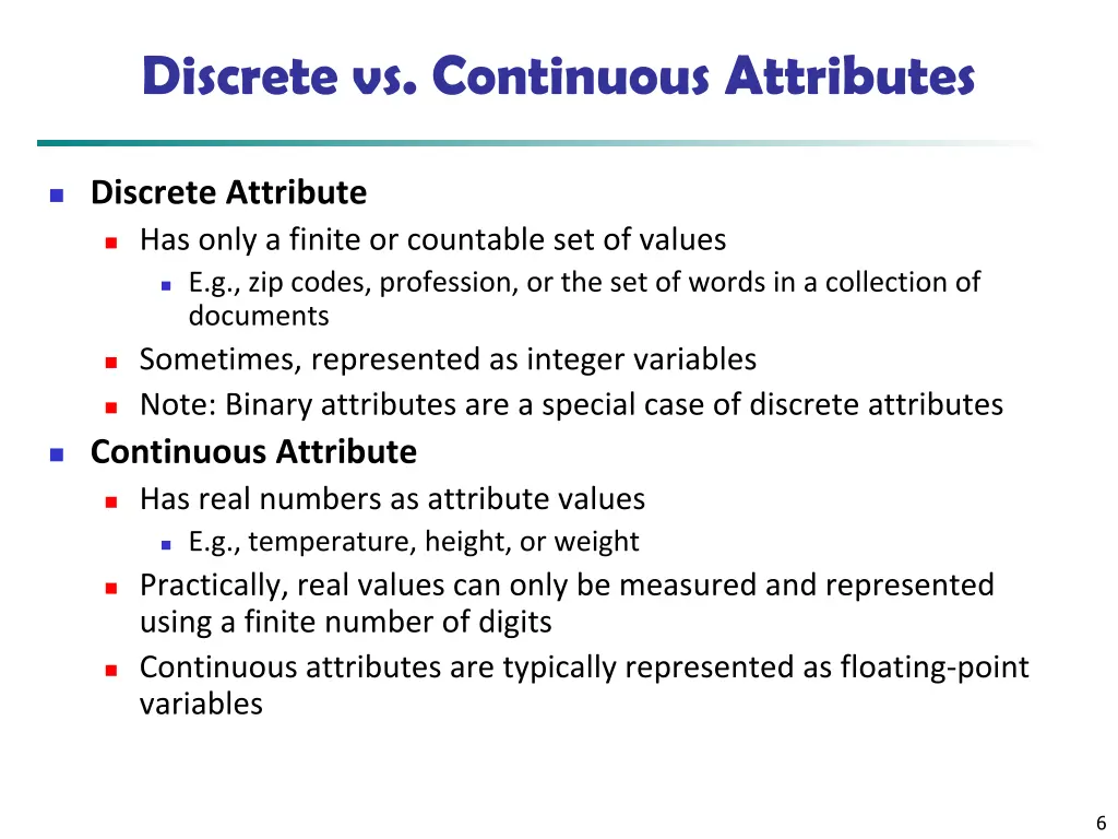 discrete vs continuous attributes