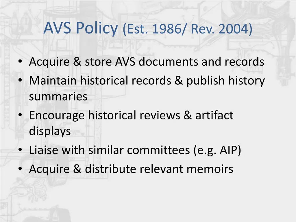 avs policy est 1986 rev 2004
