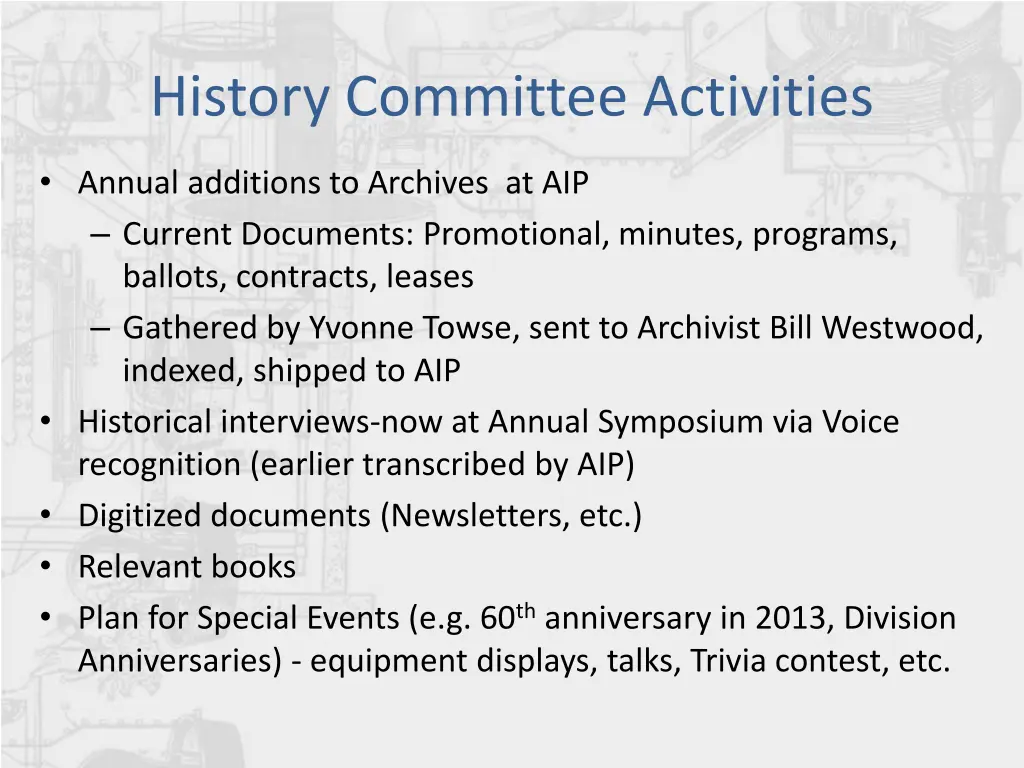 history committee activities