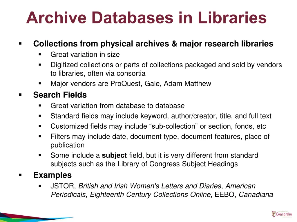 archive databases in libraries