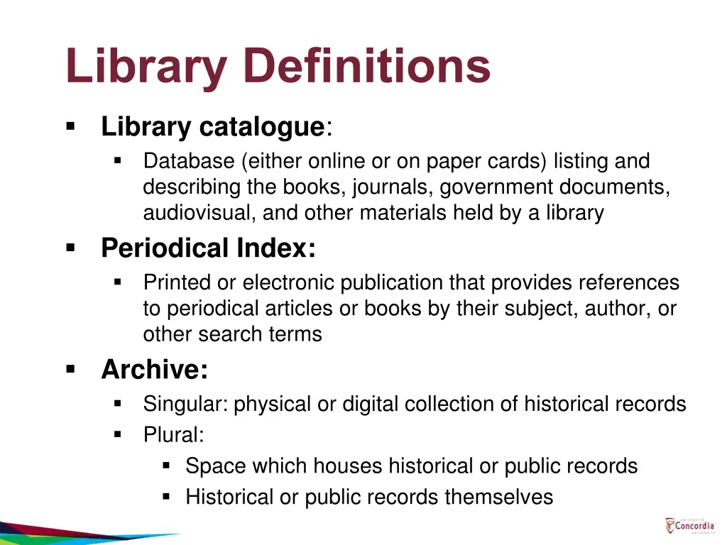 library definitions
