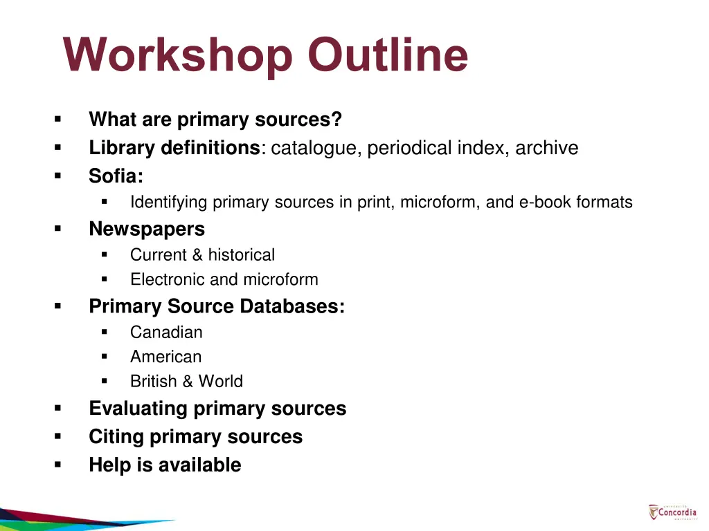 workshop outline