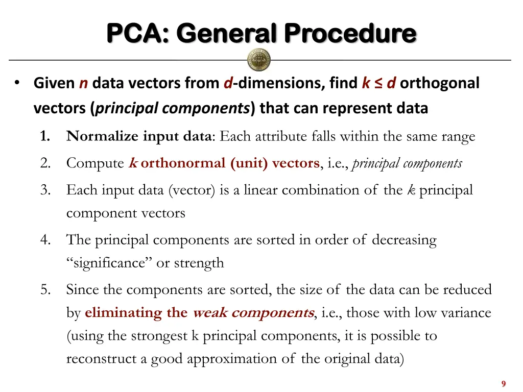 pca general procedure pca general procedure