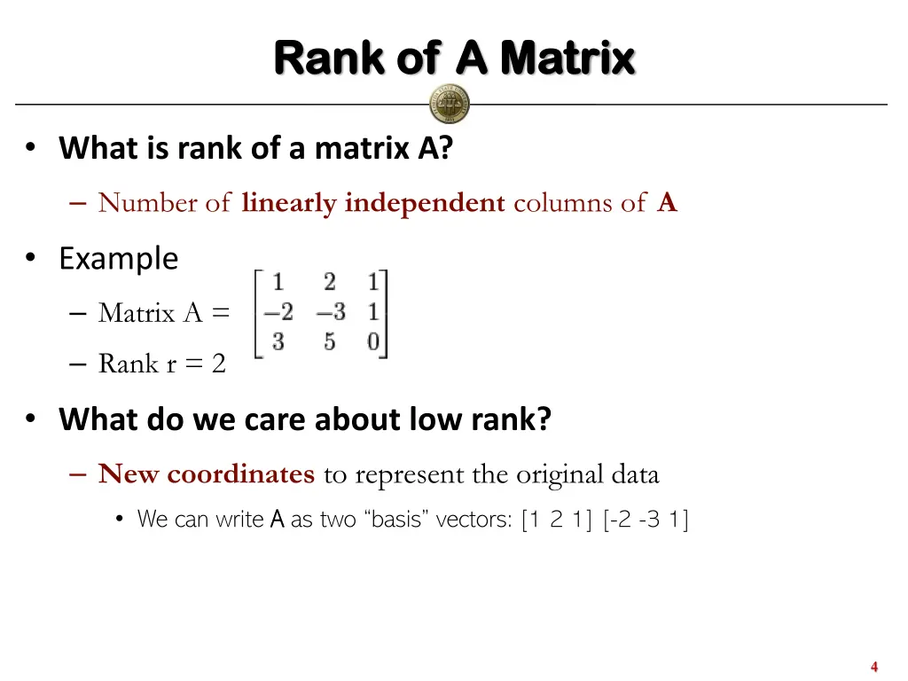rank of a matrix rank of a matrix
