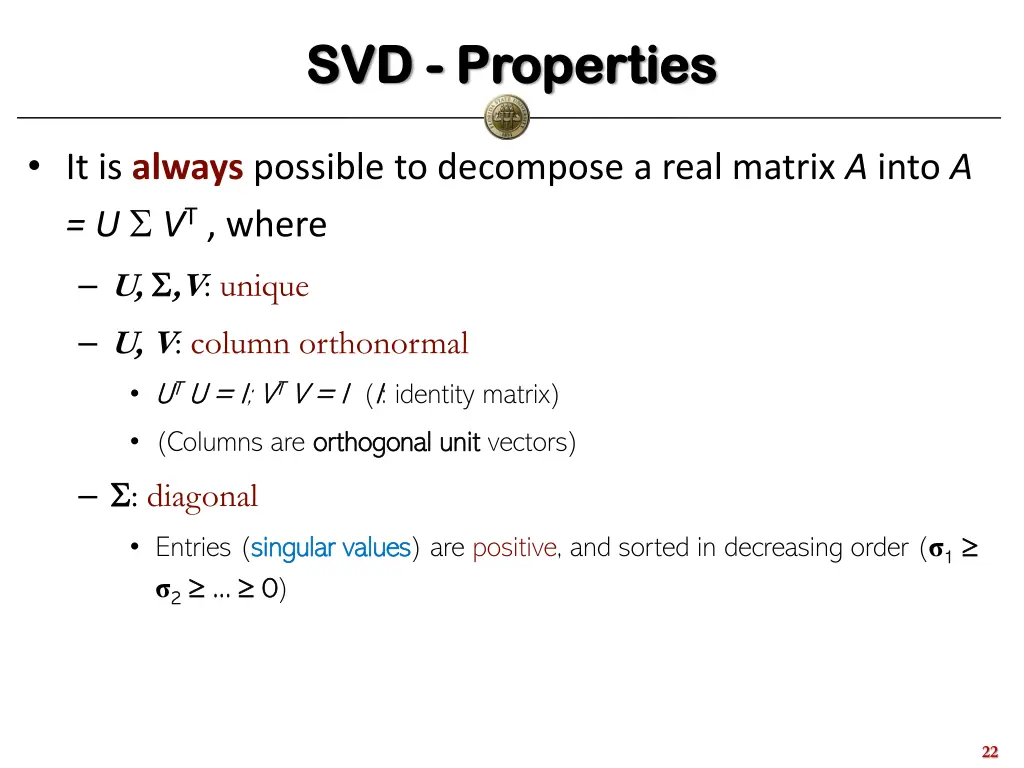 svd svd properties properties