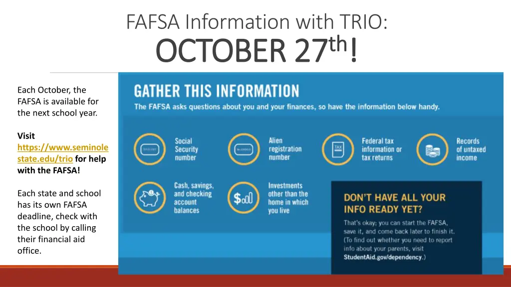fafsa information with trio october 27 october