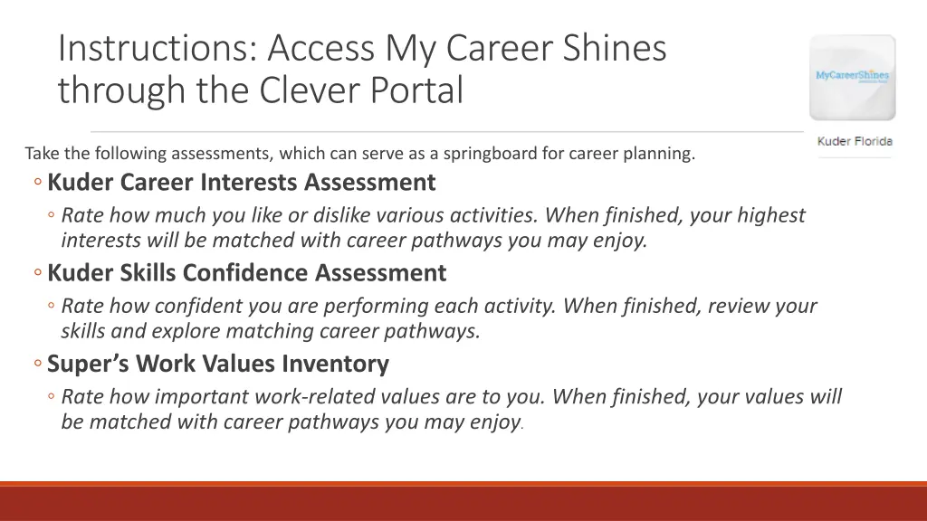 instructions access my career shines through