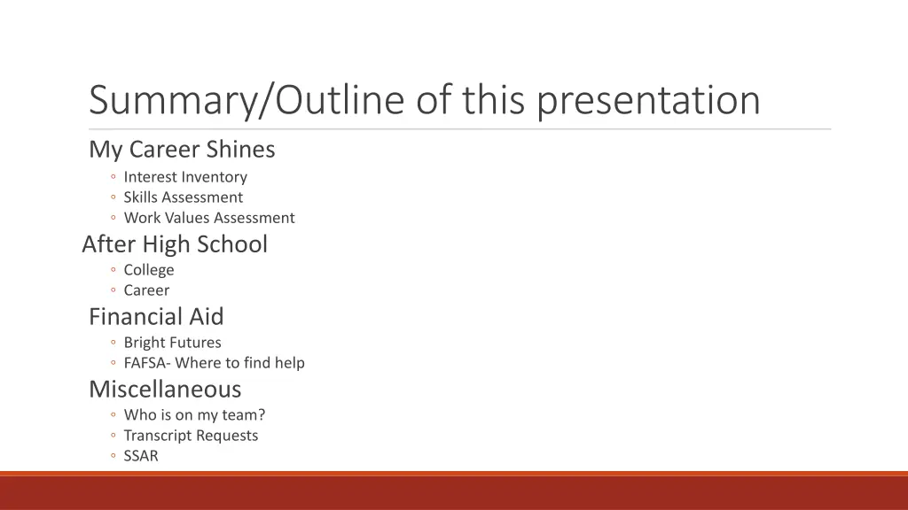 summary outline of this presentation my career
