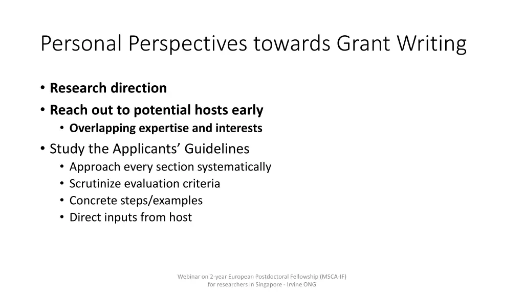 personal perspectives towards grant writing