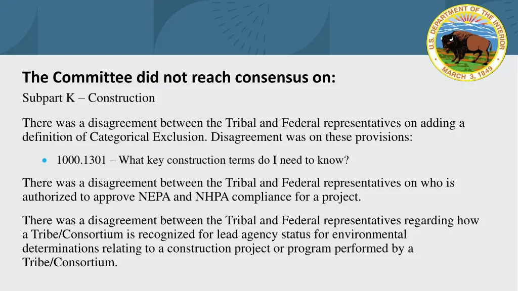 the committee did not reach consensus on subpart 2