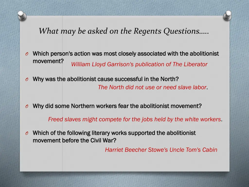 what may be asked on the regents questions