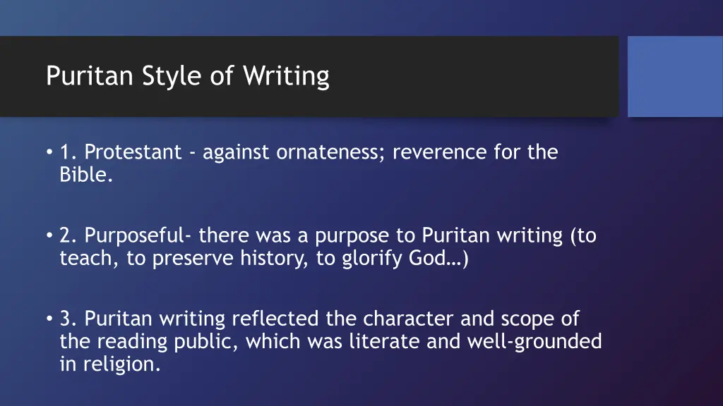 puritan style of writing