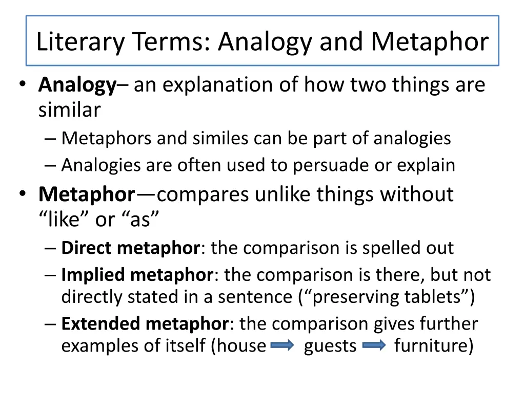 literary terms analogy and metaphor