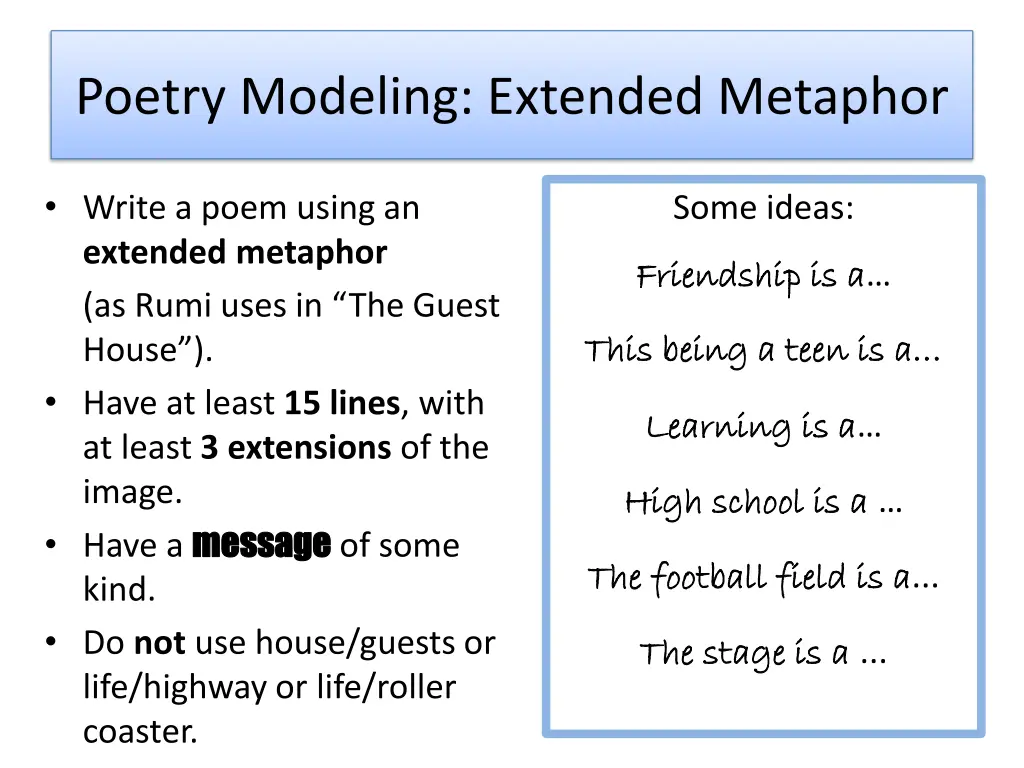 poetry modeling extended metaphor