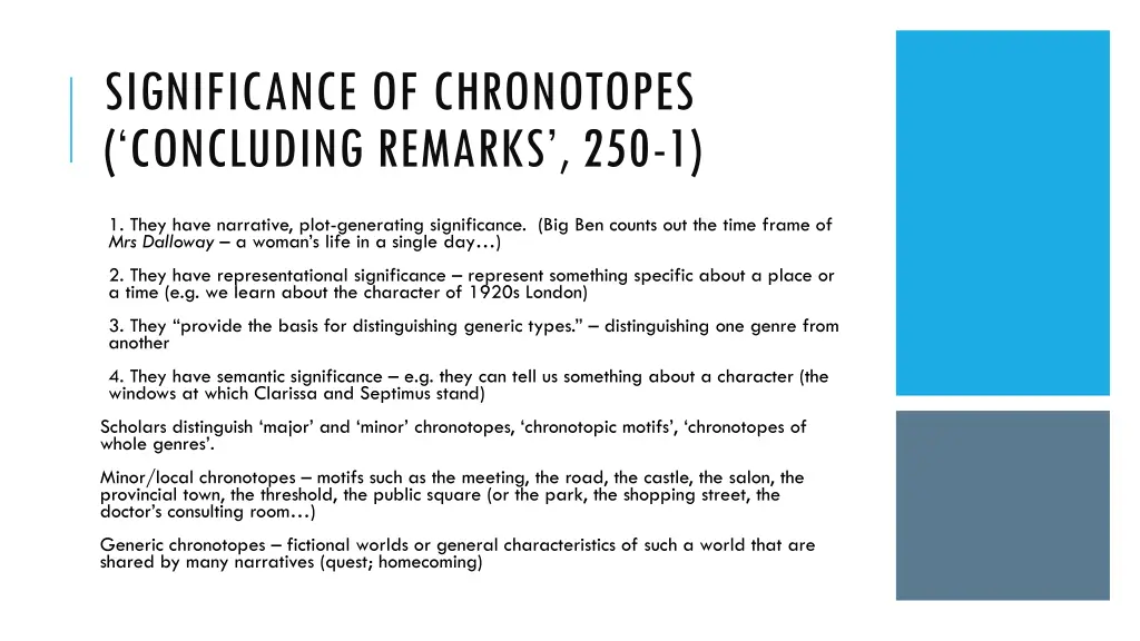 significance of chronotopes concluding remarks