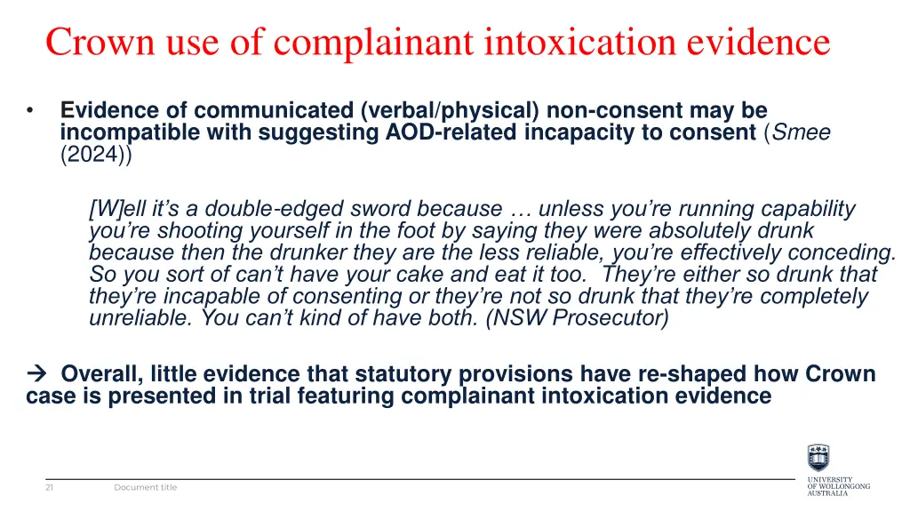 crown use of complainant intoxication evidence 1