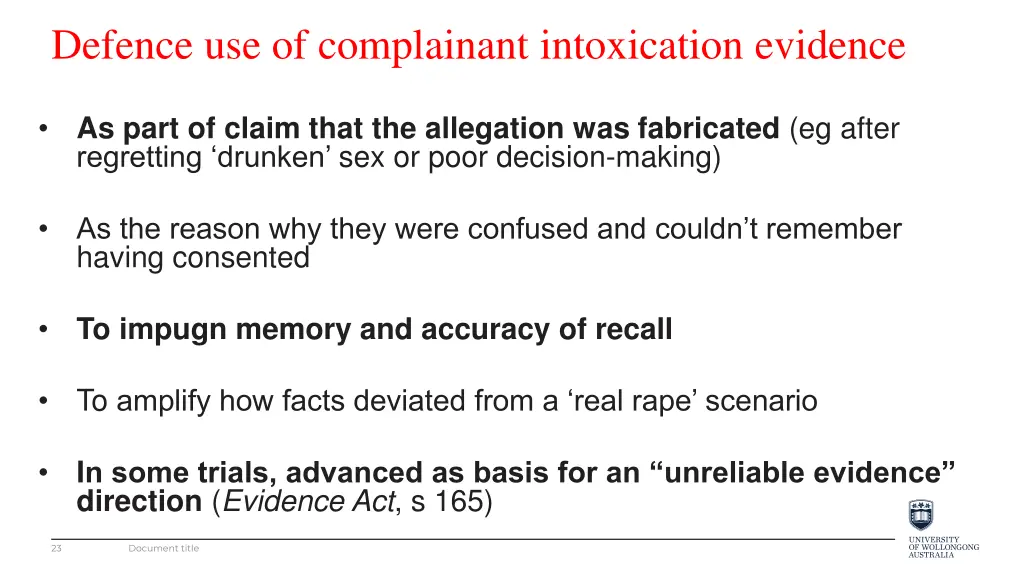 defence use of complainant intoxication evidence 1